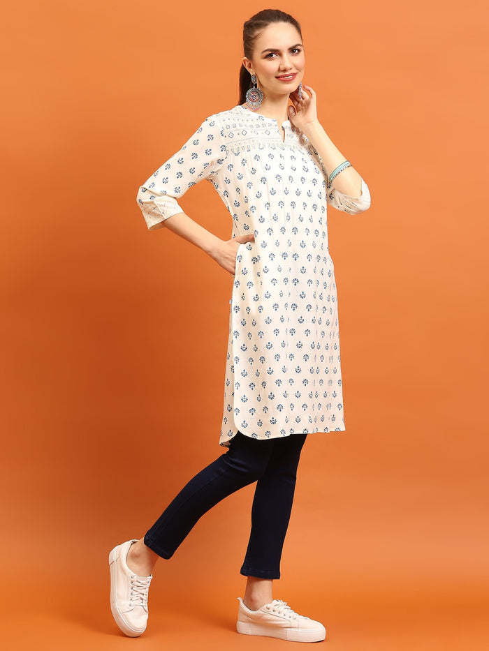 Women Off White Ornamental Printed Kurti.