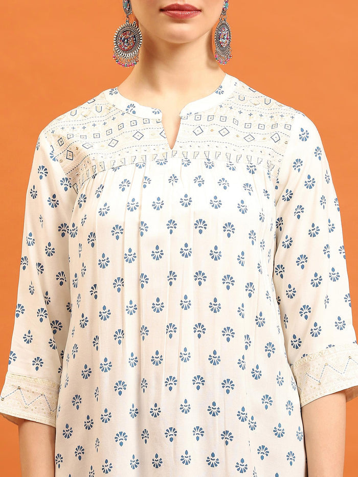 Women Off White Ornamental Printed Kurti.