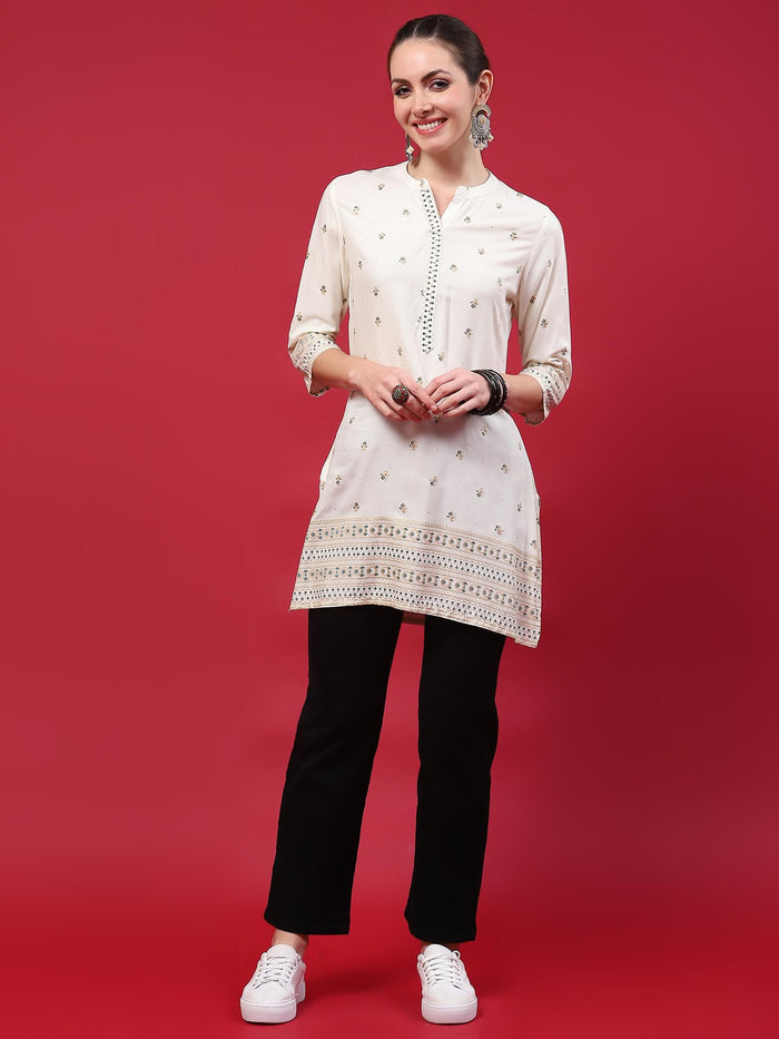 Women Off White Printed Kurti.