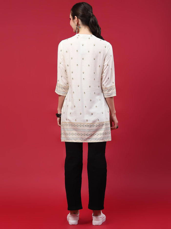 Women Off White Printed Kurti.