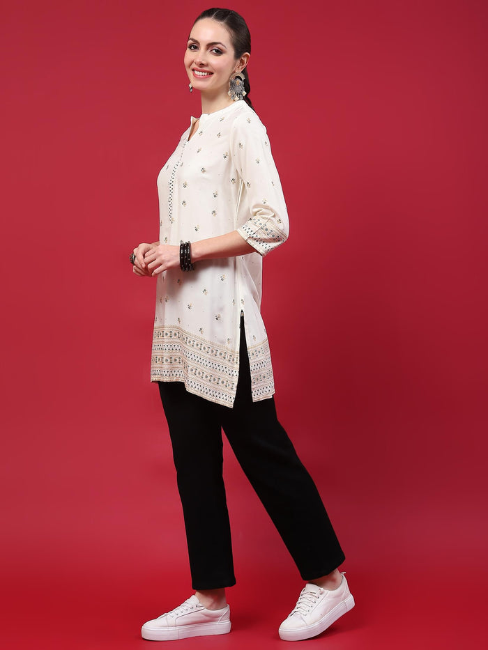 Women Off White Printed Kurti.