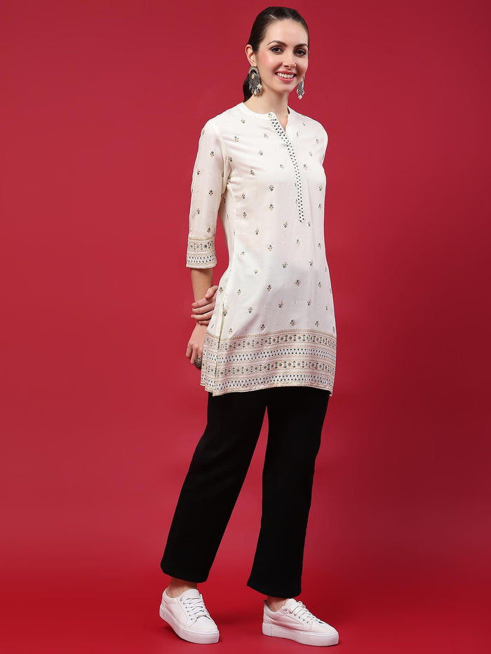 Women Off White Printed Kurti.