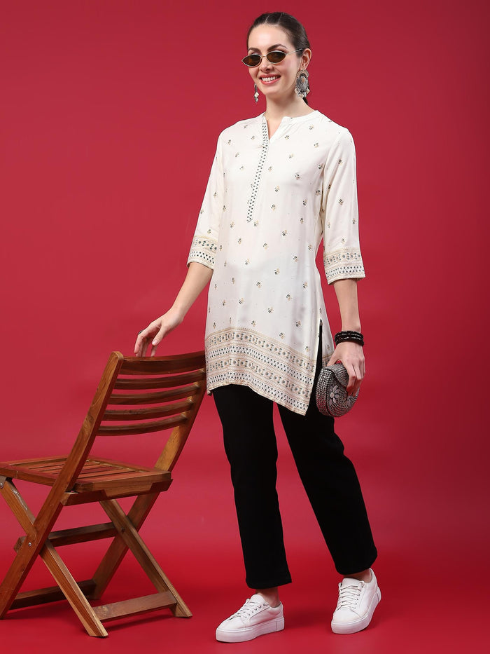 Women Off White Printed Kurti.