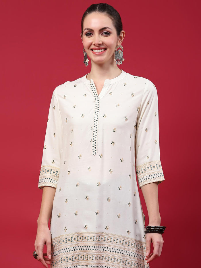Women Off White Printed Kurti.
