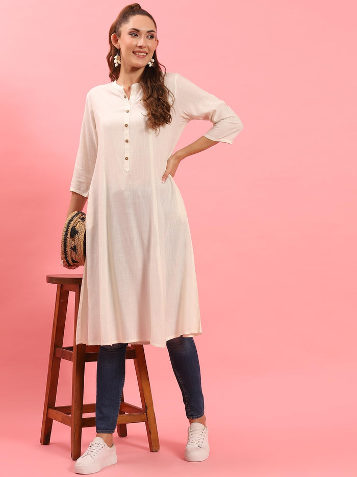 Women Off White Solid Kurta.