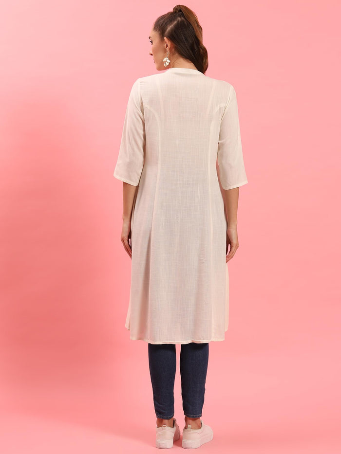 Women Off White Solid Kurta.
