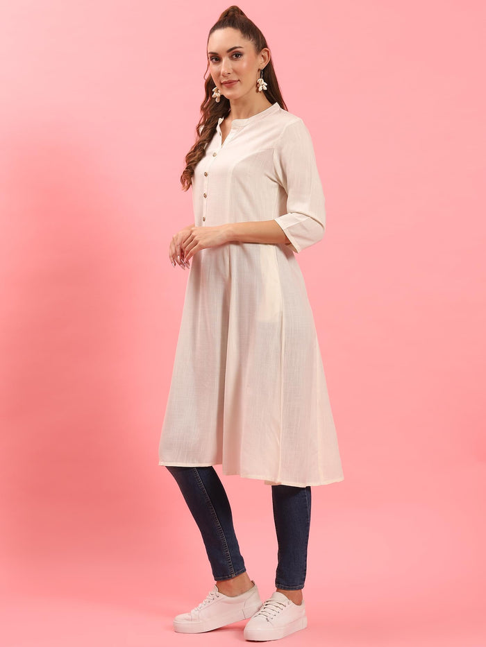 Women Off White Solid Kurta.