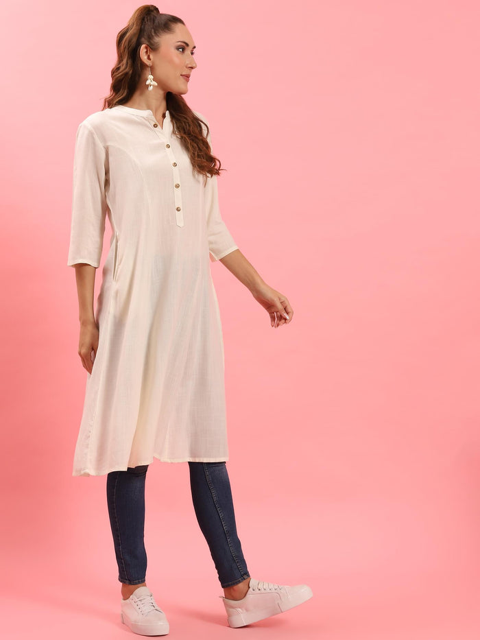Women Off White Solid Kurta.