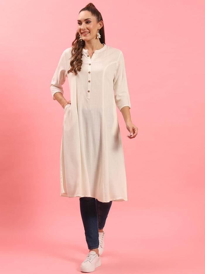 Women Off White Solid Kurta.