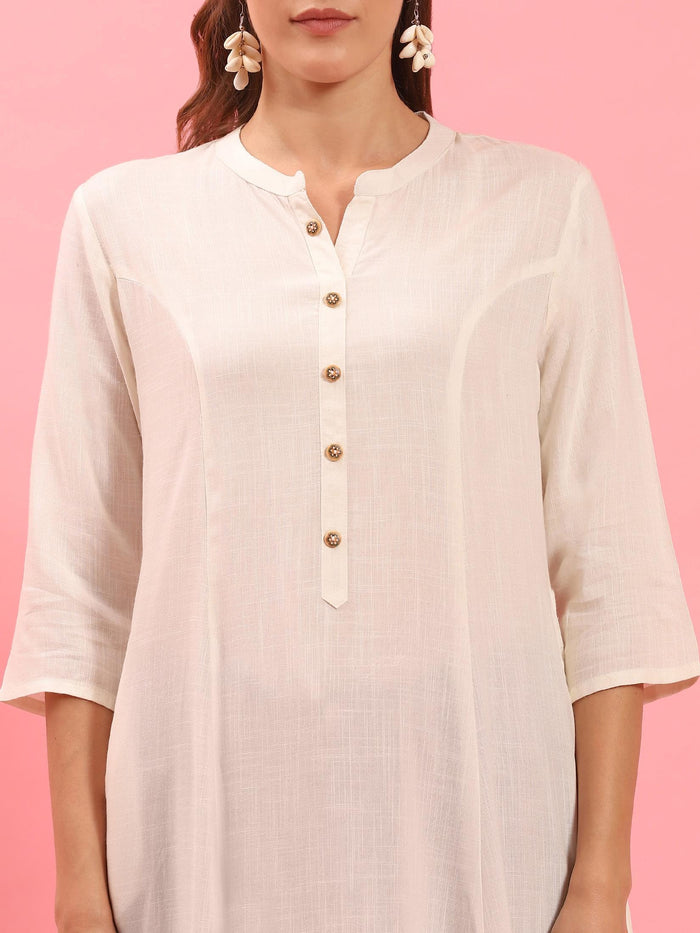 Women Off White Solid Kurta.