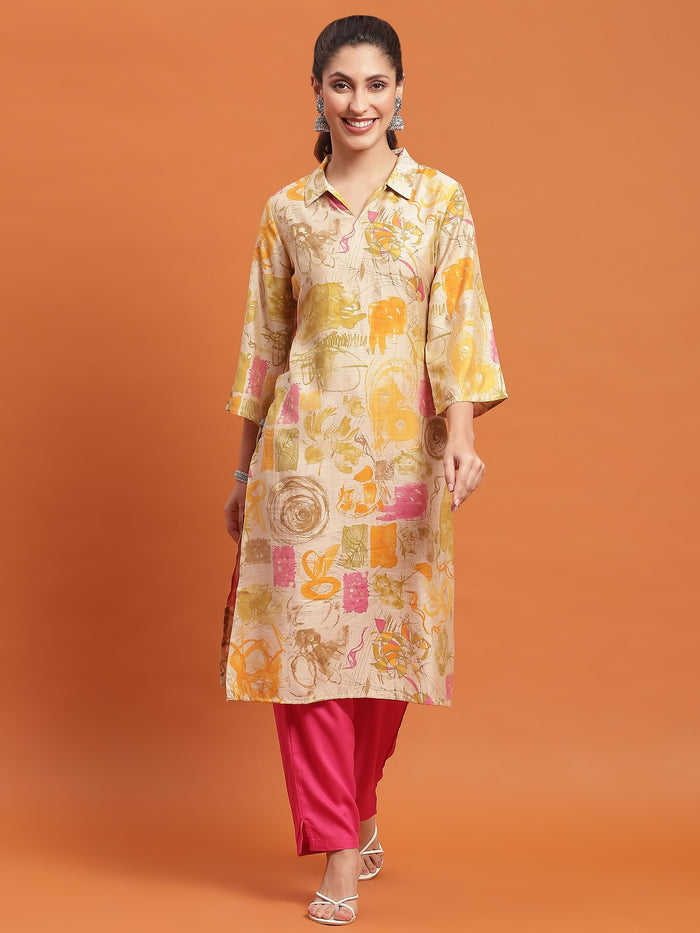 Women Olive Abstract Print Kurta.