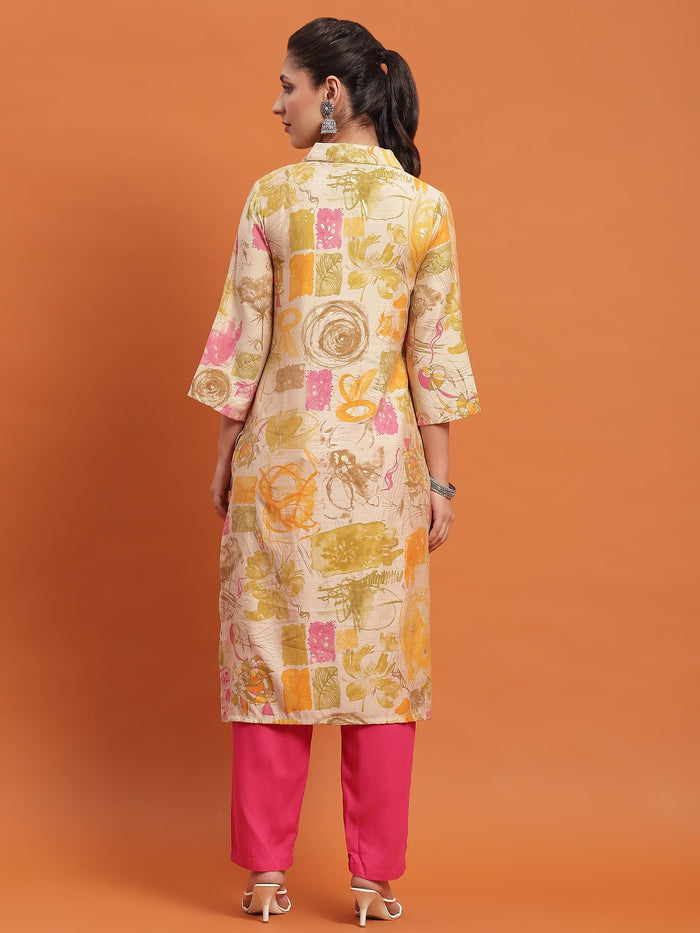 Women Olive Abstract Print Kurta.