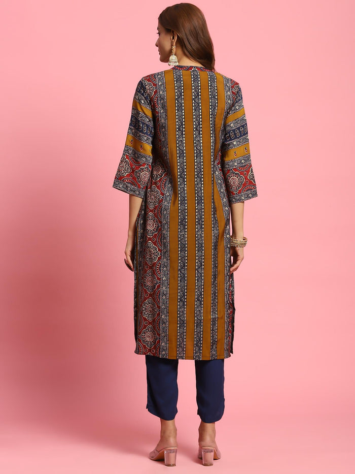 Women Olive Ornamental Printed Kurta.