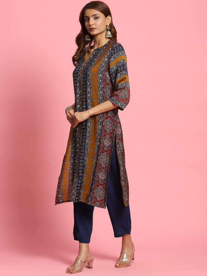 Women Olive Ornamental Printed Kurta.