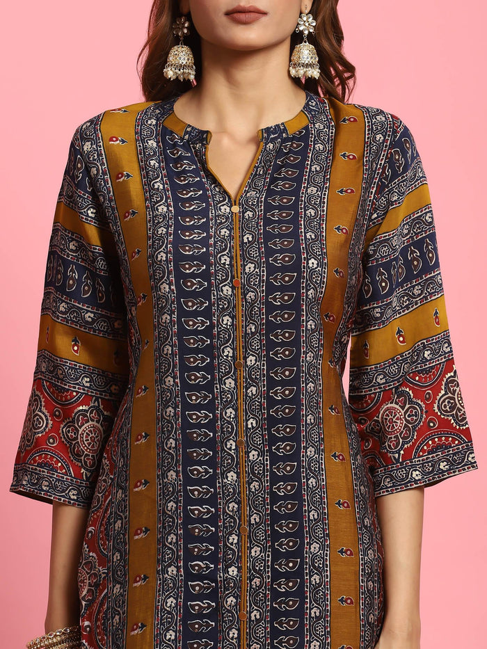 Women Olive Ornamental Printed Kurta.