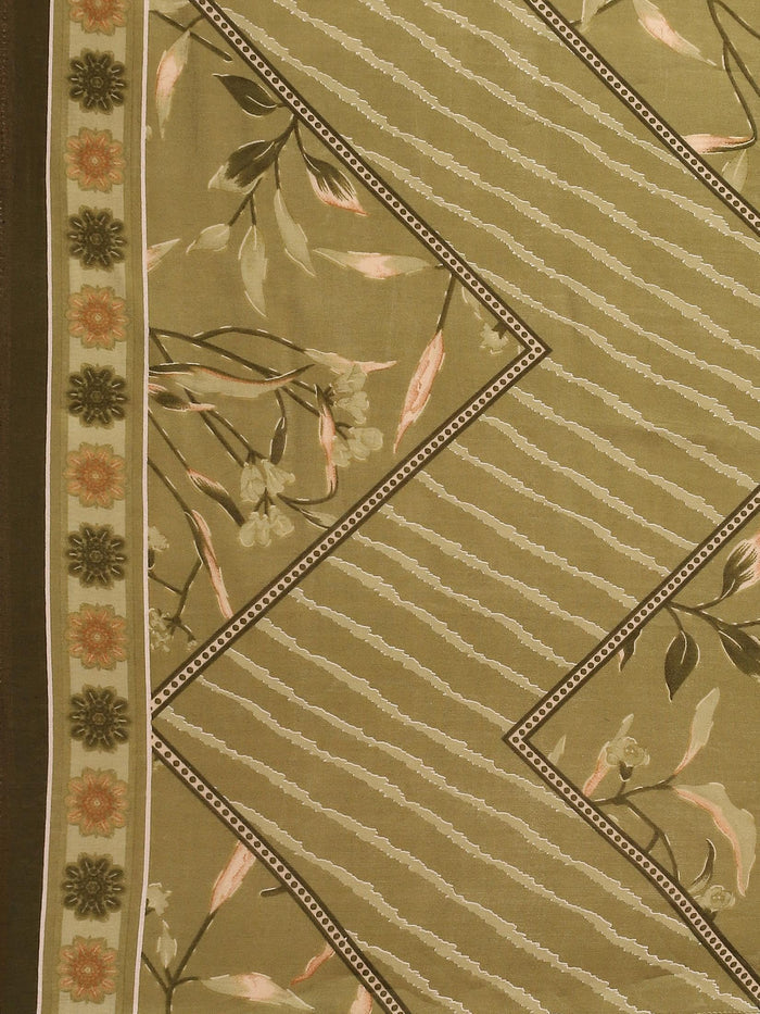Women Olive Round Neck Kurta Trouser Dupatta.