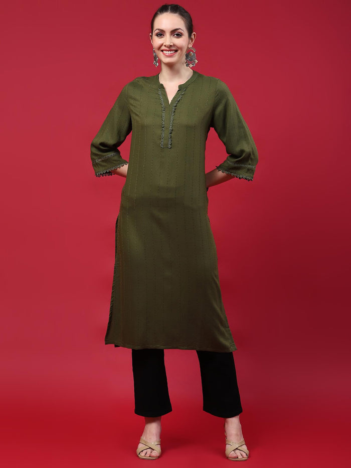 Women Olive Solid Kurta.