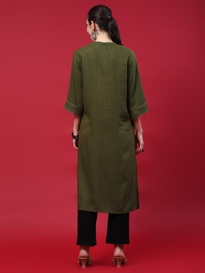 Women Olive Solid Kurta.