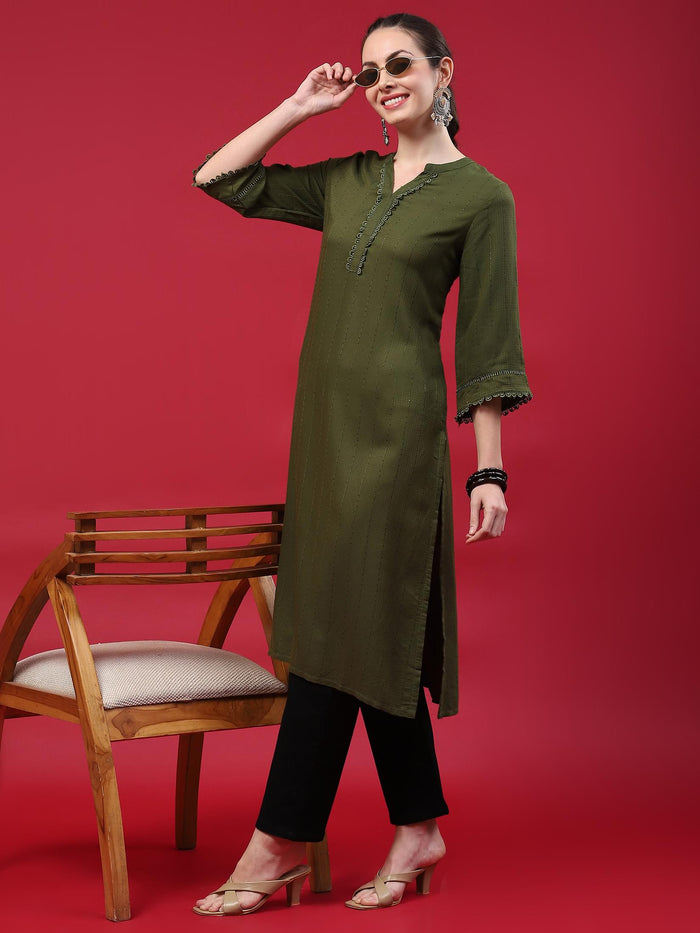 Women Olive Solid Kurta.