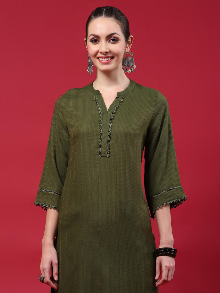 Women Olive Solid Kurta.