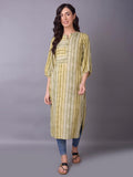 Women Olive Stripe Printed Kurta.