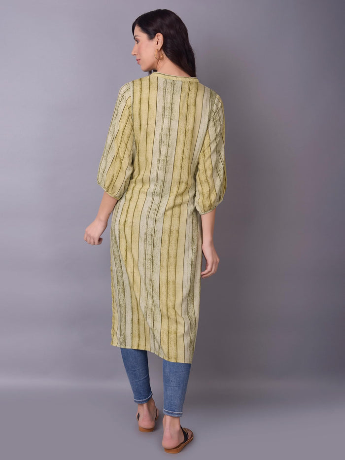 Women Olive Stripe Printed Kurta.