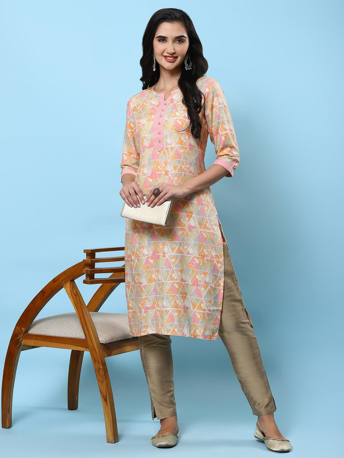 Women Orange Abstract Printed Kurta.