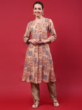 Women Orange Abstract Printed Kurta.