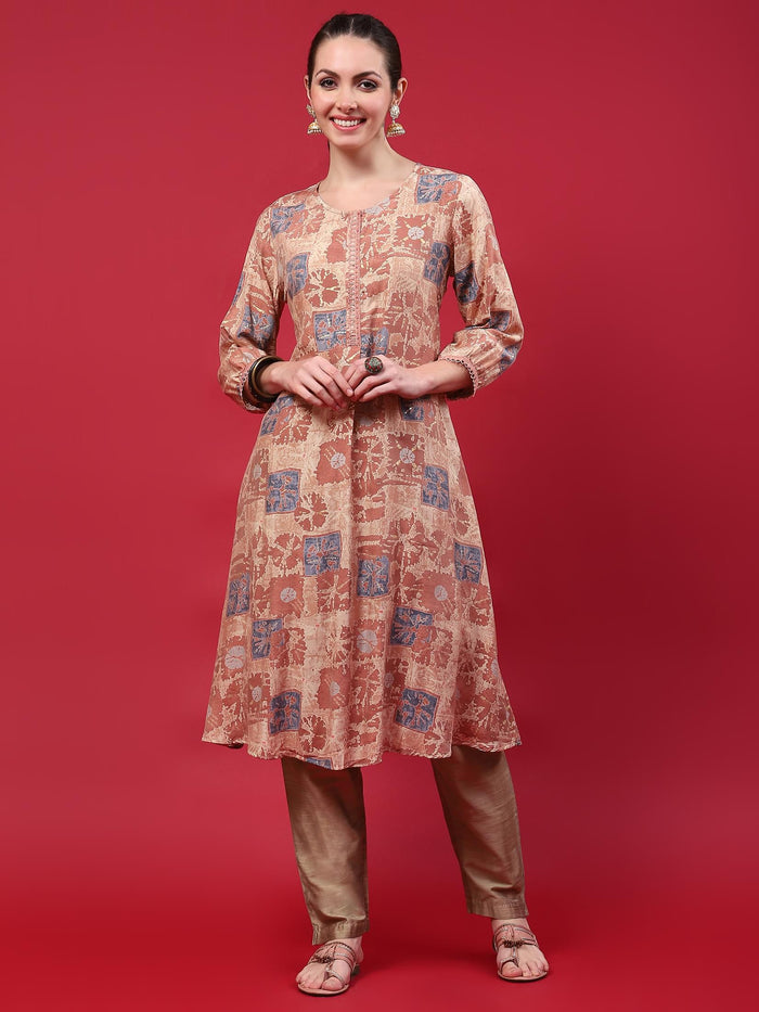 Women Orange Abstract Printed Kurta.