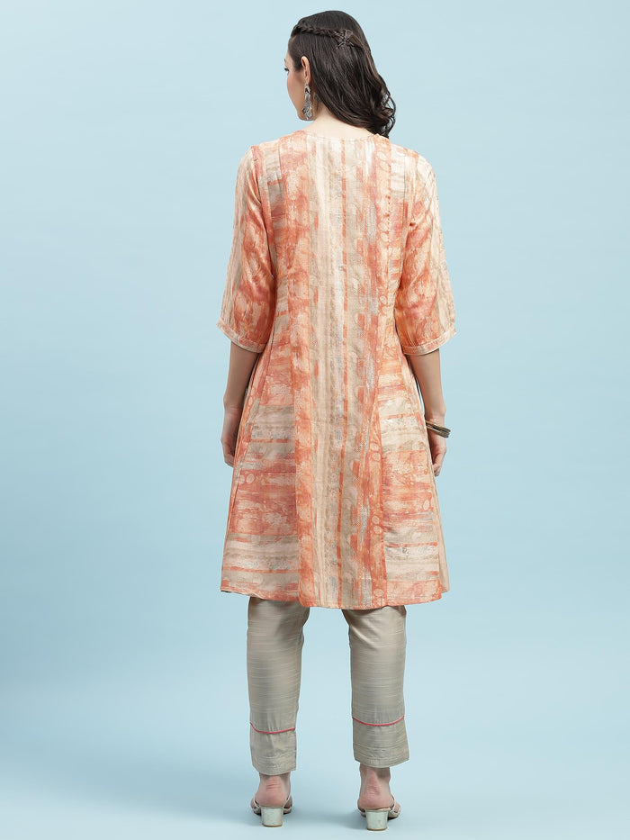 Women Orange Abstract Printed Kurta.