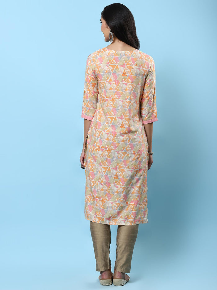 Women Orange Abstract Printed Kurta.
