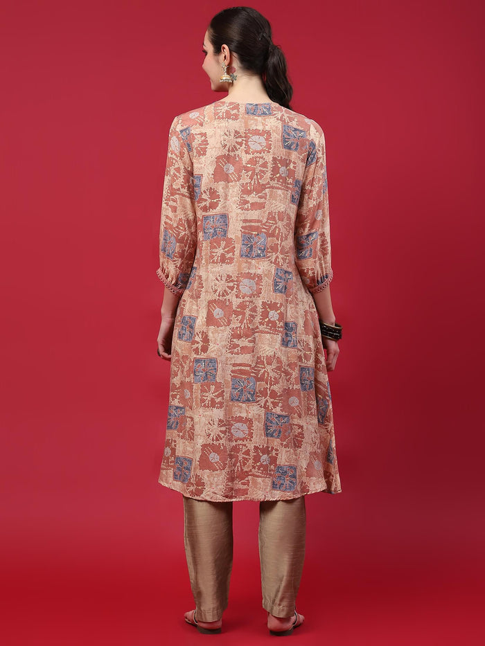 Women Orange Abstract Printed Kurta.