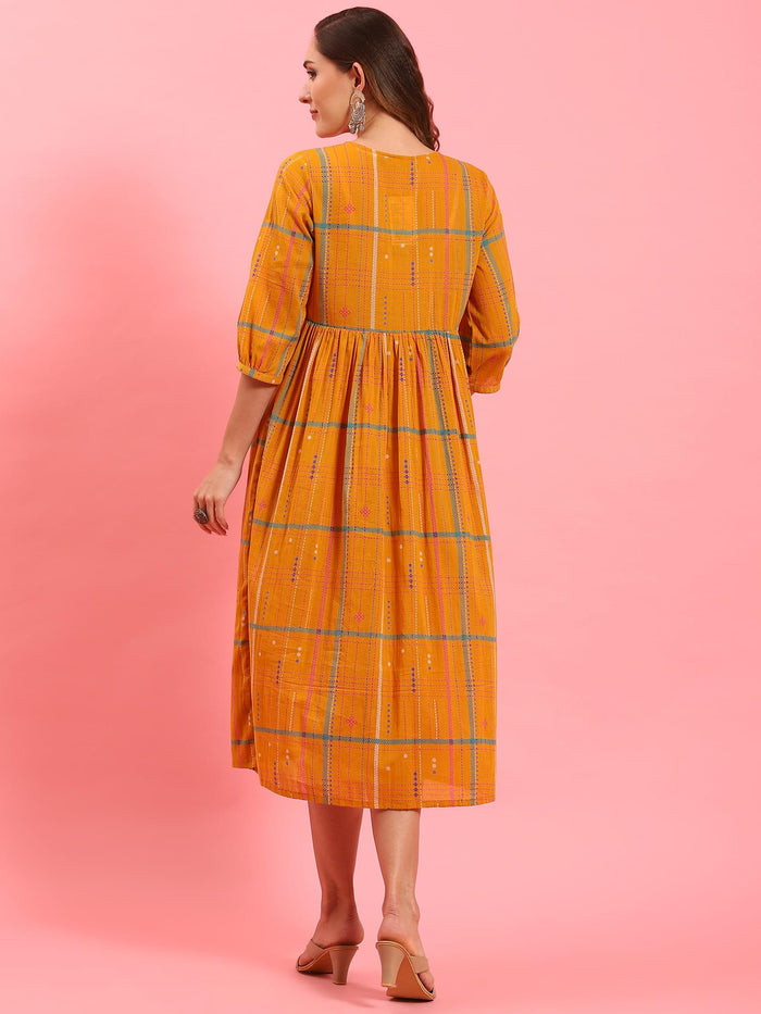 Women Orange Aztech Printed Dress.