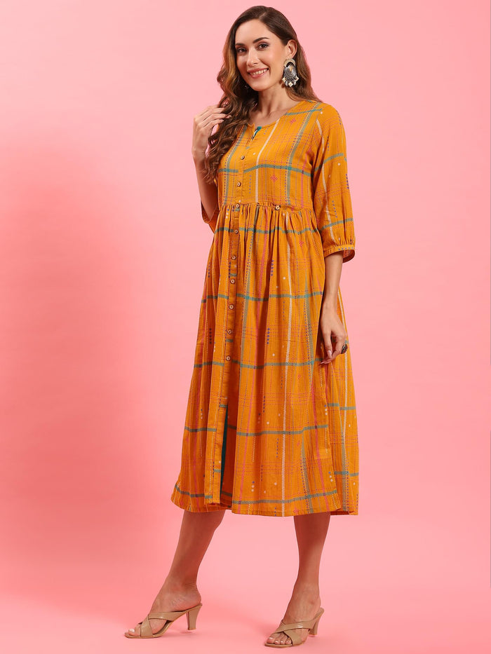 Women Orange Aztech Printed Dress.