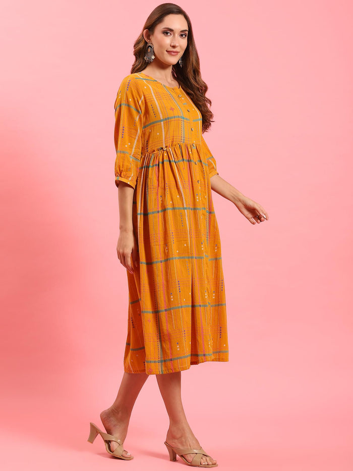 Women Orange Aztech Printed Dress.