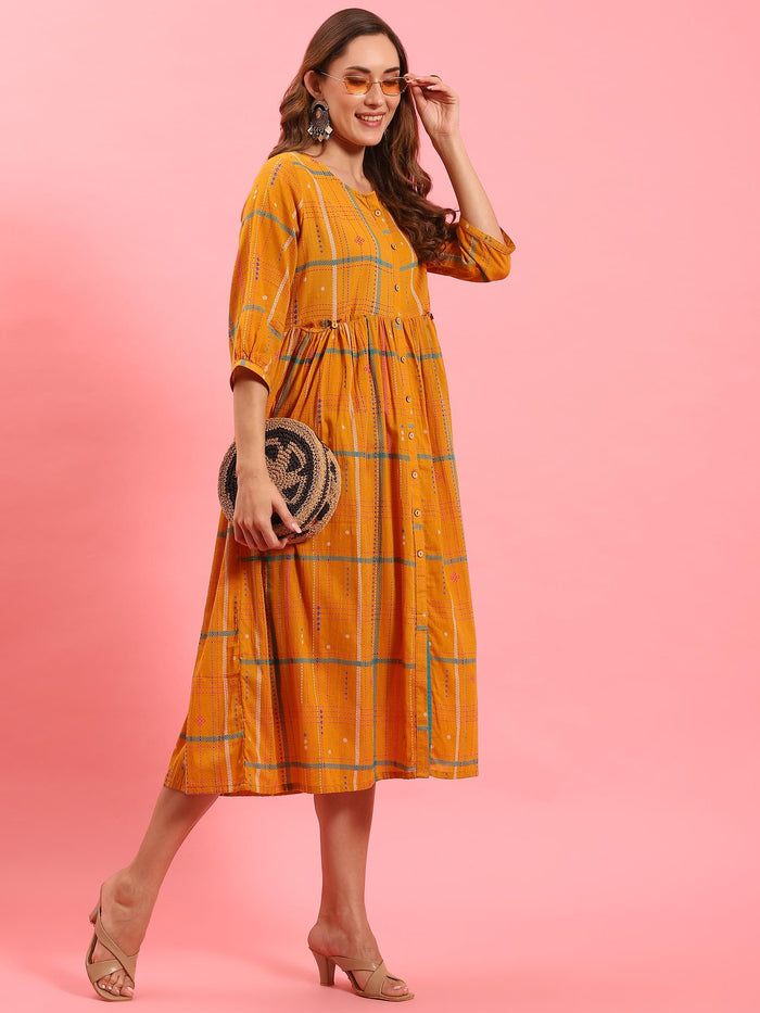 Women Orange Aztech Printed Dress.