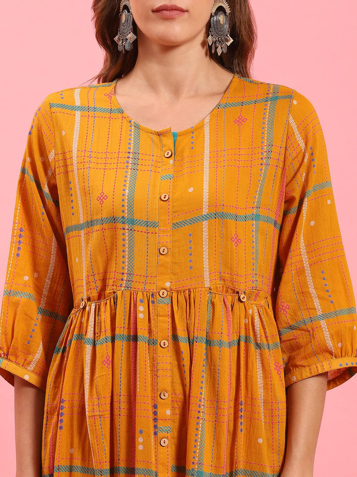 Women Orange Aztech Printed Dress.