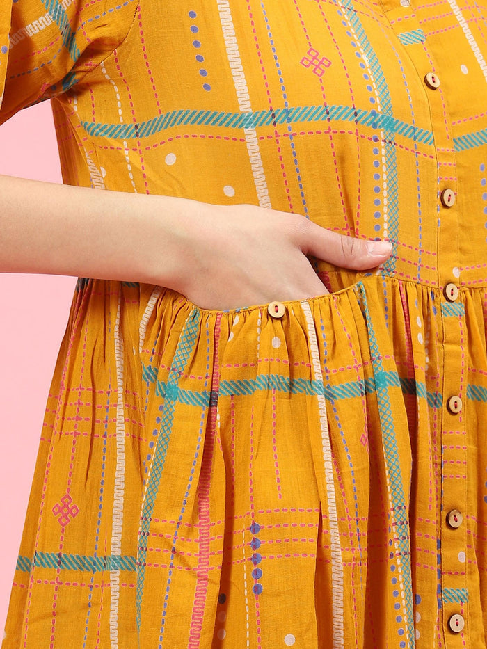 Women Orange Aztech Printed Dress.