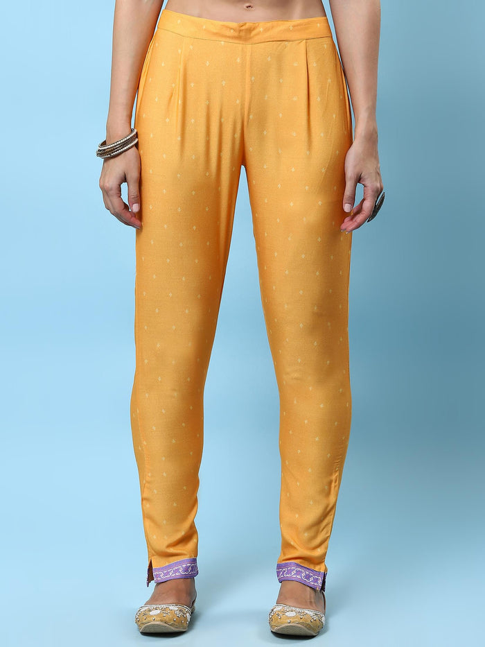 Women Orange Ornamental Printed Kurta Trouser Dupatta.