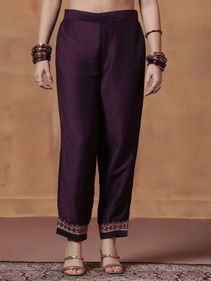 Women Orchid Silk Blend Embroidered Kurta Comfort Pant Dupatta.