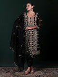 Women Organza Black Embroidered Kurta Comfort Pant Dupatta.