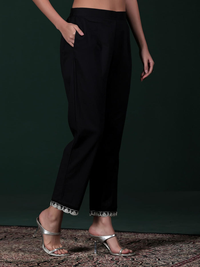 Women Organza Black Embroidered Kurta Comfort Pant With Dupatta.