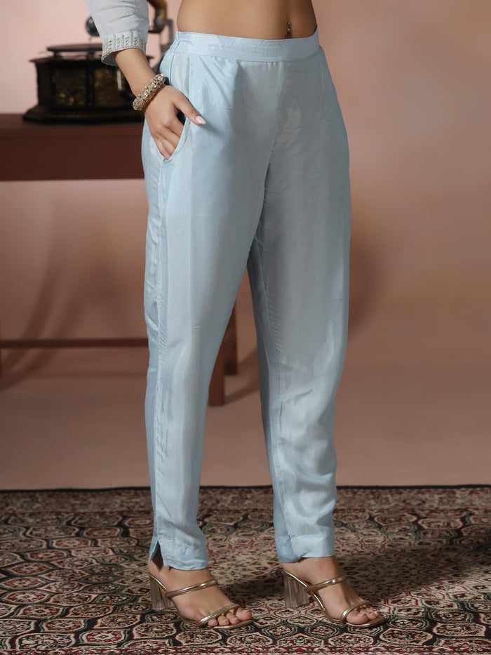 Women Organza Blue Embroidered Kurta Comfort Pant Dupatta.