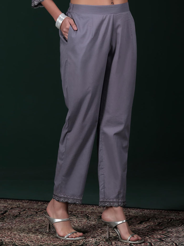 Women Organza Charcoal Grey Embroidered Kurta Comfort Pant Dupatta.