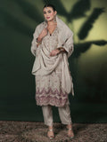 Women Organza Grey Embroidered Kurta Comfort Pant Dupatta.