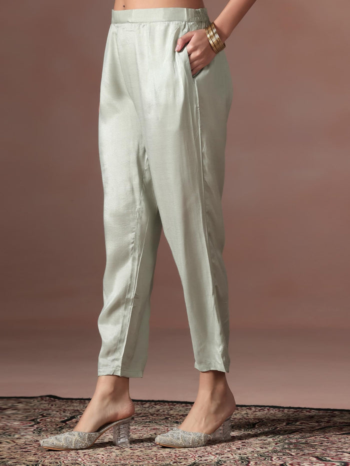 Women Organza Grey Embroidered Kurta Comfort Pant With Dupatta.