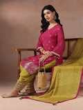Women Organza Jacquard Pink Bandhani Print Kurta Salwar Dupatta.