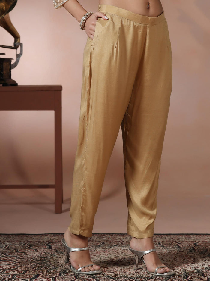 Women Organza Mustard Embroidered Kurta Comfort Pant Dupatta.