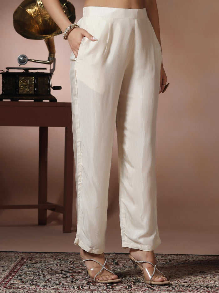 Women Organza Off White Embroidered Kurta Comfort Pant Dupatta.