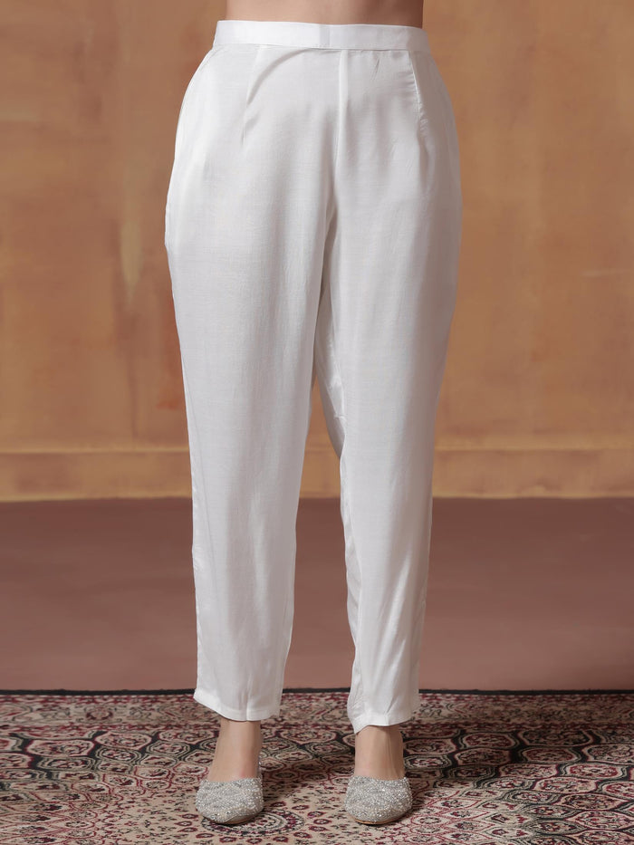 Women Organza White Embroidered Kurta Comfort Pant Dupatta.